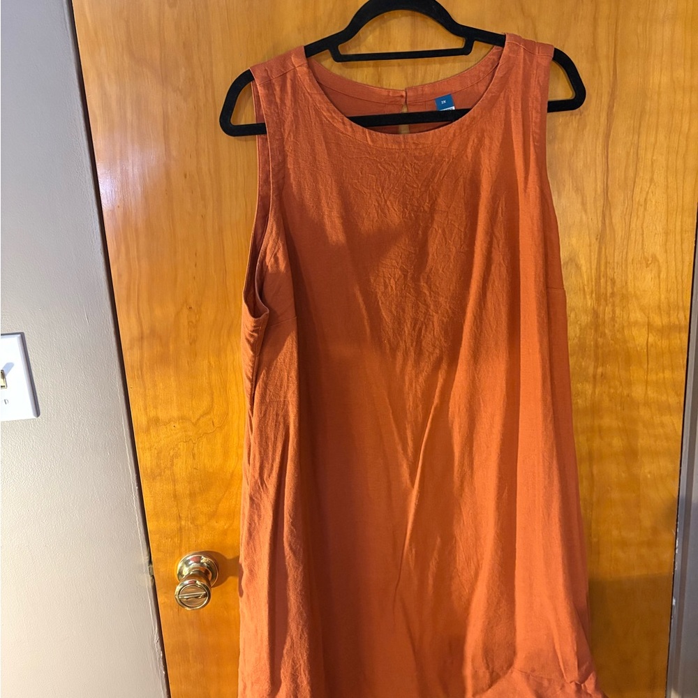 Sleeveless Rust Linen Dress